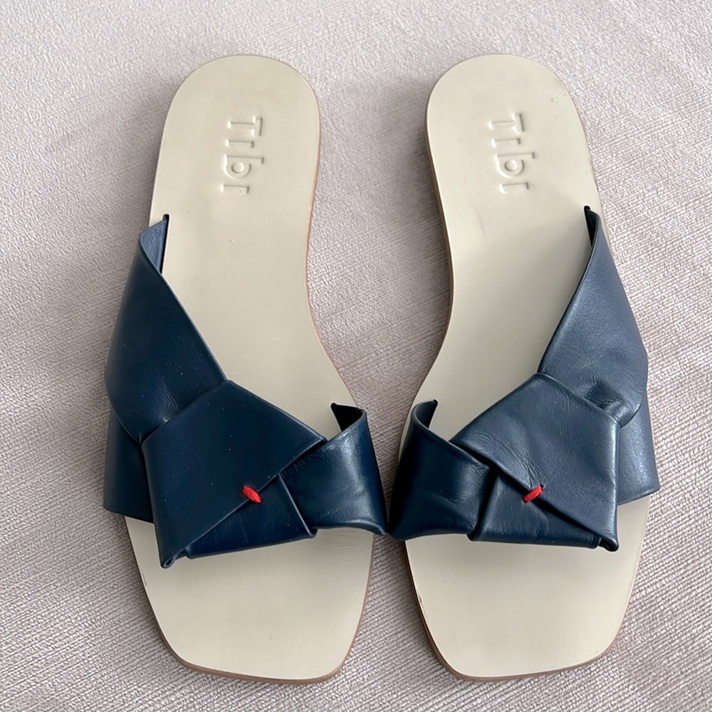 Tibi Womens Leather Knot Flat Sandals - navy - size 37.5